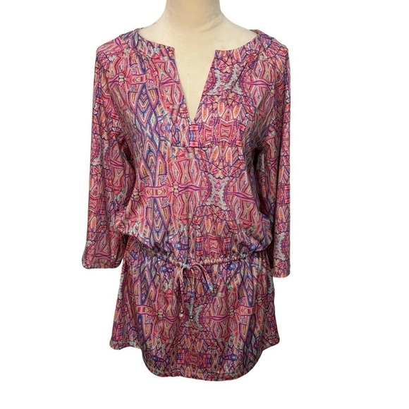 Nanette Lepore Swim Pink Solana Printed Jersey Tunic V-Neck Coverup Size S - Picture 2 of 13